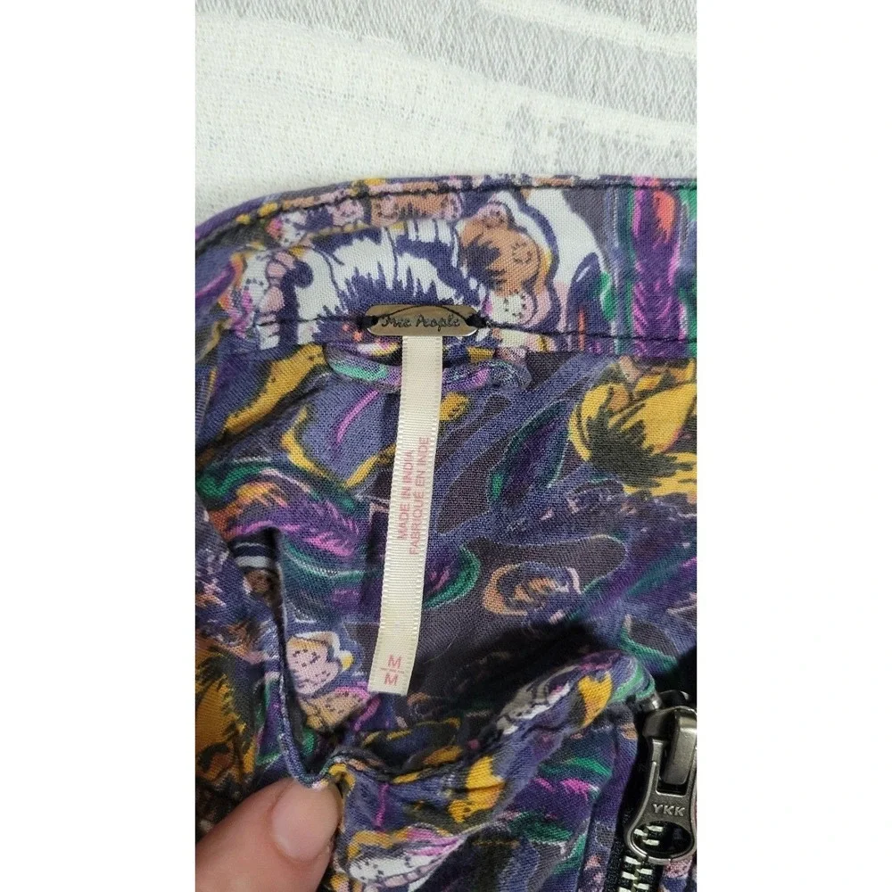 Free People Floral Bomber Jacket Women M  Boho Balloon Sleeve Festival